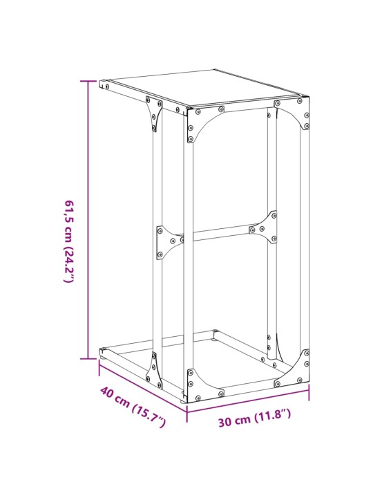 Sivupöytä läpinäkyvä lasinen pöytälevy 40x30x61,5 cm teräs