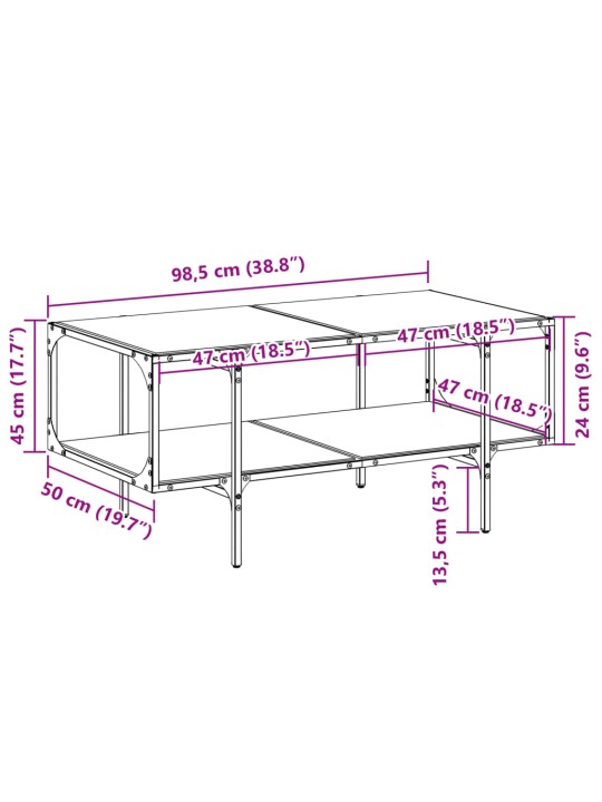 Sohvapöytä läpinäkyvä lasinen pöytälevy 98,5x50x45 cm teräs
