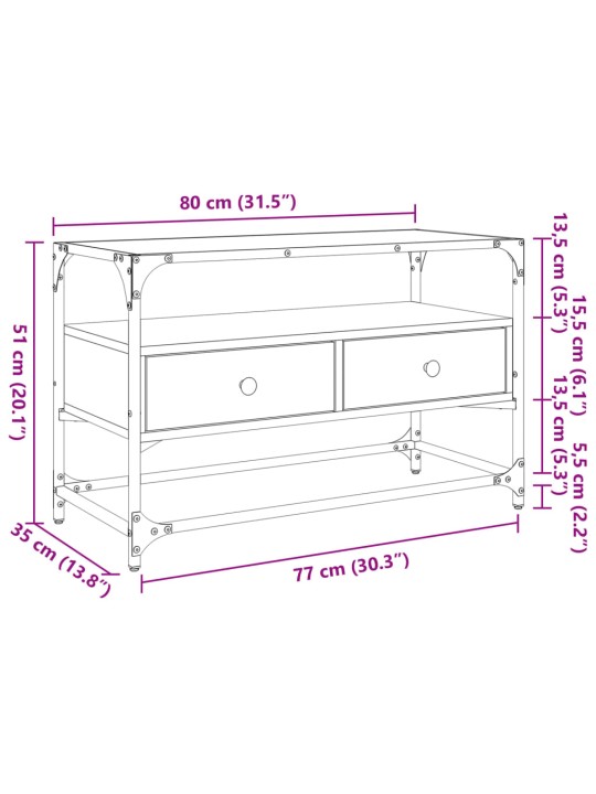 TV-taso lasinen pöytälevy Sonoma-tammi 80x35x51 cm tekninen puu