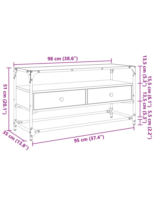 TV-taso lasinen pöytälevy savutammi 98x35x51 cm tekninen puu