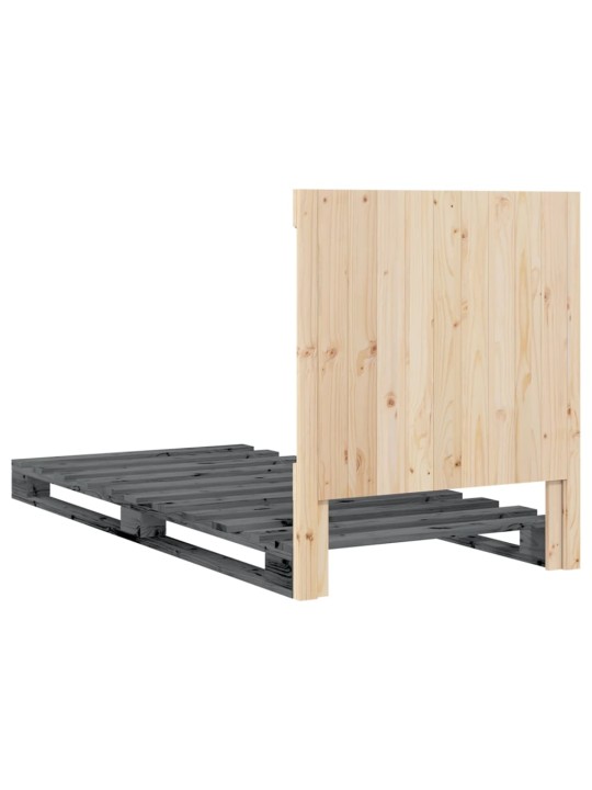 Sängynrunko sängynpäädyllä harmaa 90x200 cm täysi mänty