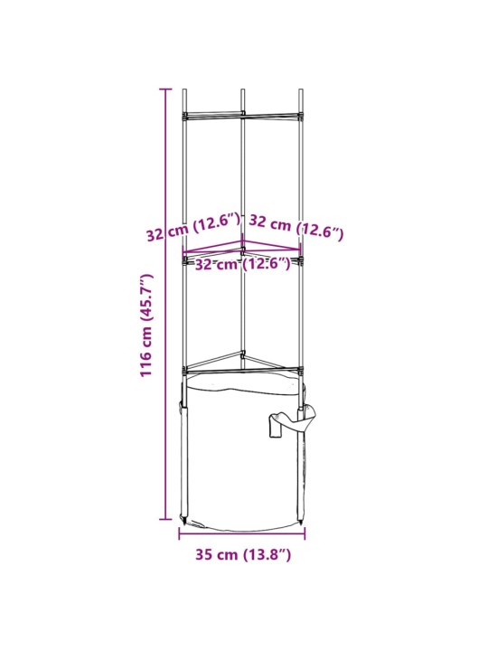 Tomaattihäkki kasvipussilla 4 kpl 116 cm teräs ja PP