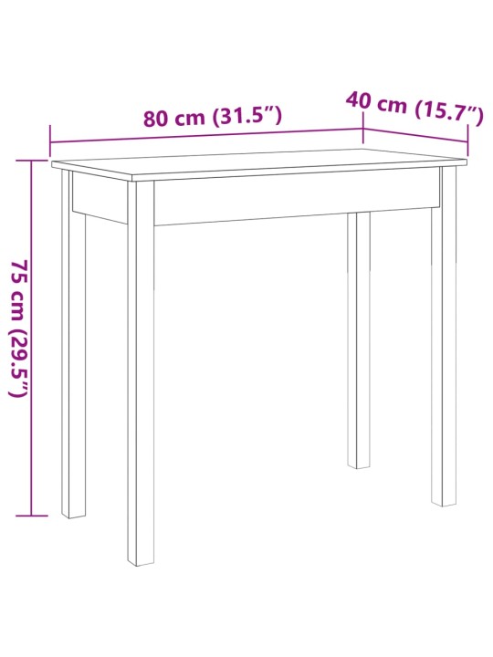 Konsolipöytä vahanruskea 80x40x75 cm täysi mänty