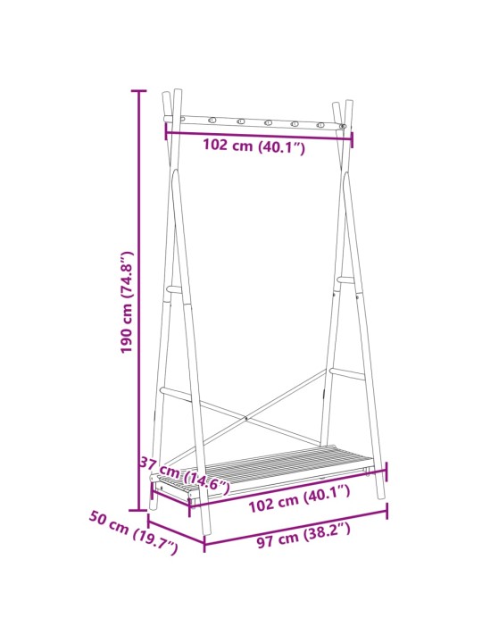 Vaateteline hyllyllä 102x50x190 cm bambu