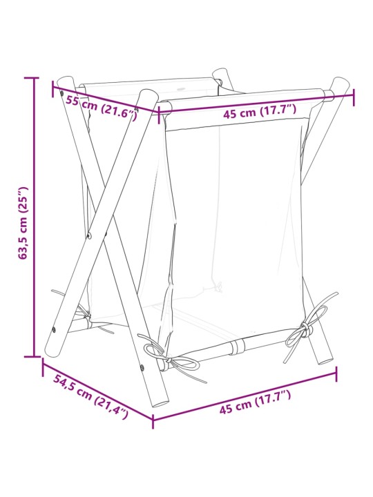 Pyykkikori kermanvalkoinen 45x55x63,5 cm bambu