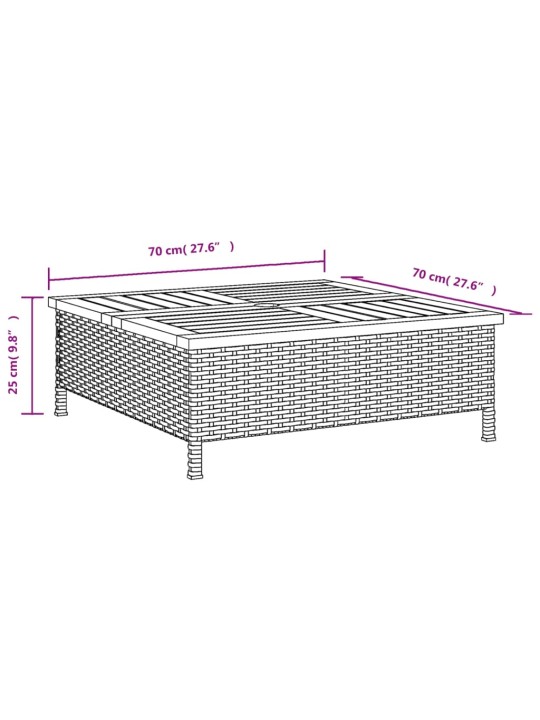 Puutarhapöytä musta 70x70x25 cm rottinki ja akasiapuu