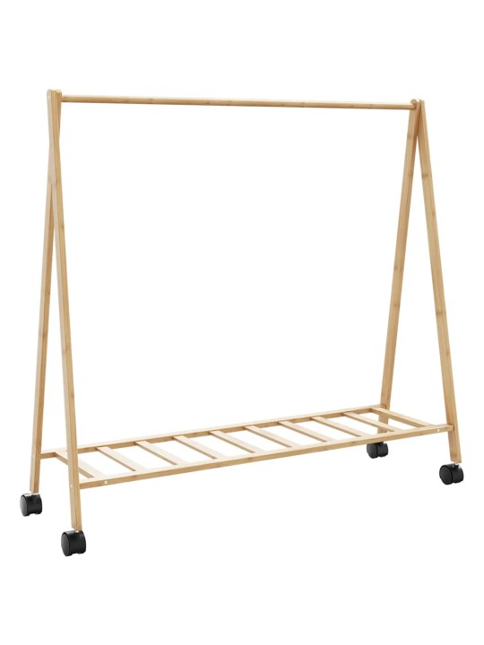 Vaateteline hyllyillä ja pyörillä 106x34x106,5 cm bambu