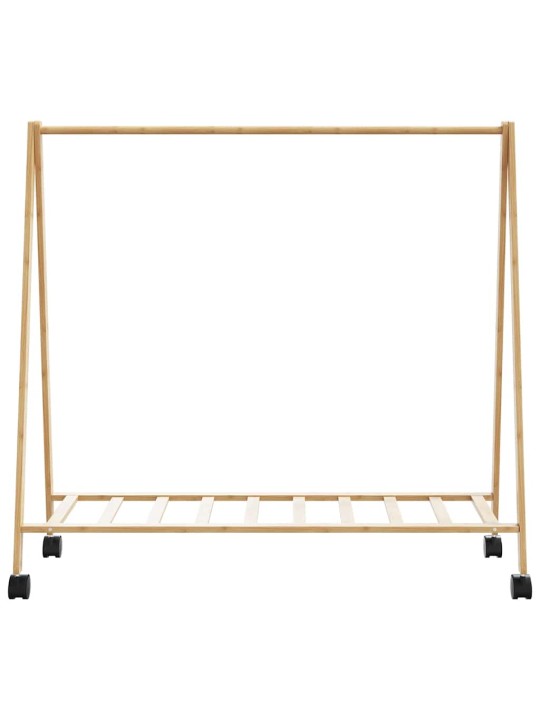 Vaateteline hyllyillä ja pyörillä 106x34x106,5 cm bambu
