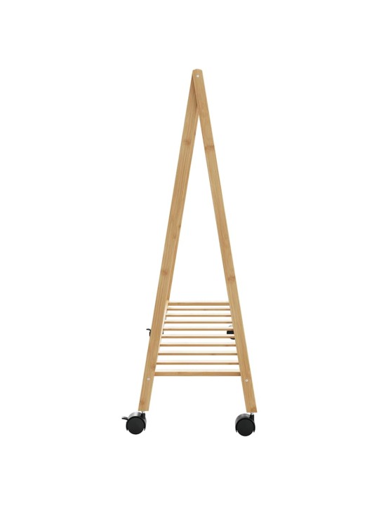 Vaateteline hyllyillä ja pyörillä 106x34x106,5 cm bambu
