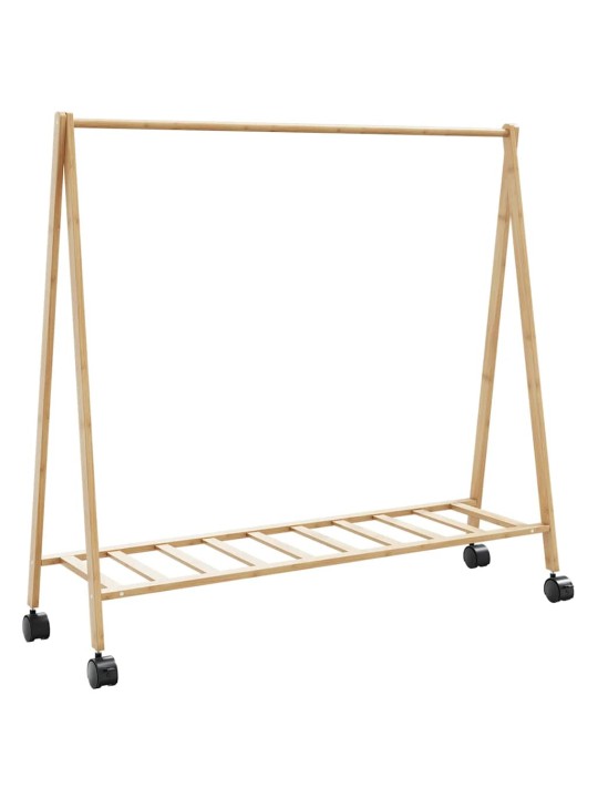 Vaateteline hyllyillä ja pyörillä 106x34x106,5 cm bambu