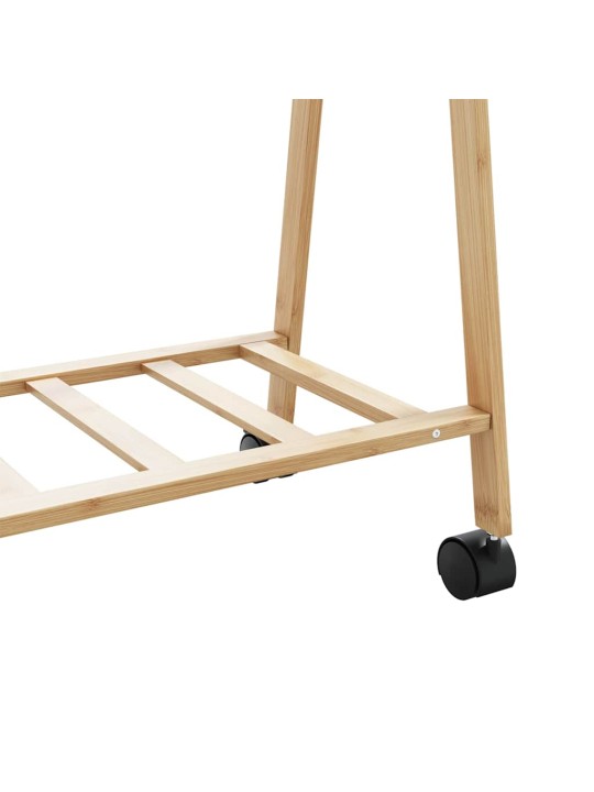 Vaateteline hyllyillä ja pyörillä 106x34x106,5 cm bambu