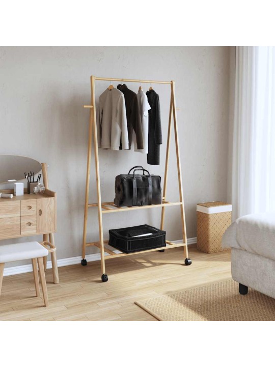 Vaateteline hyllyillä ja pyörillä 96x45,5x155,5 cm bambu