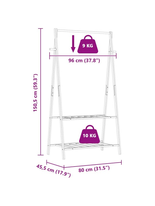Vaateteline hyllyillä 96x45,5x150,5 cm bambu