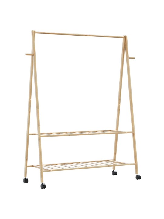 Vaateteline hyllyillä ja pyörillä 132x45,5x155,5 cm bambu