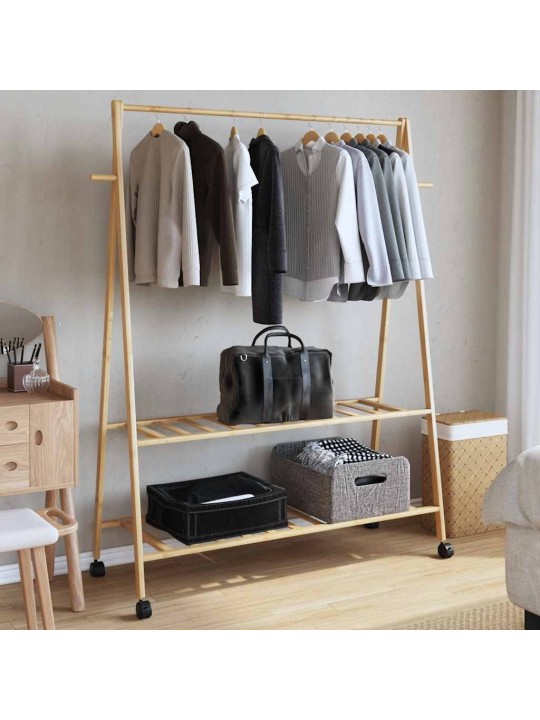 Vaateteline hyllyillä ja pyörillä 132x45,5x155,5 cm bambu