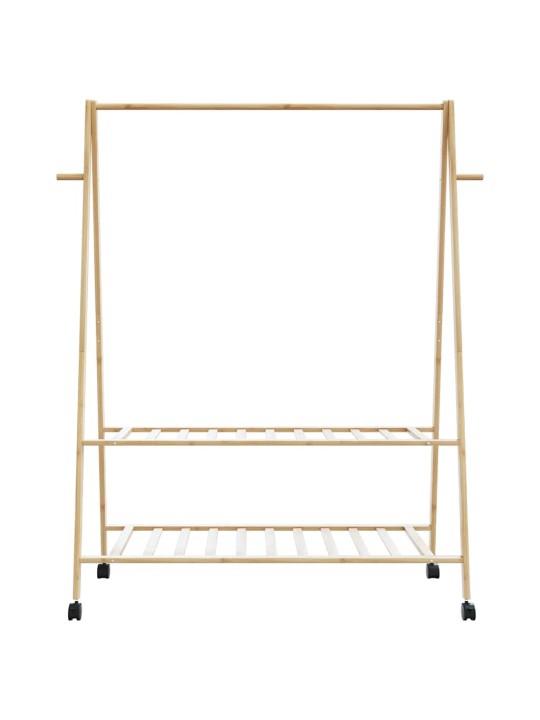 Vaateteline hyllyillä ja pyörillä 132x45,5x155,5 cm bambu