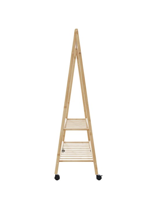Vaateteline hyllyillä ja pyörillä 132x45,5x155,5 cm bambu