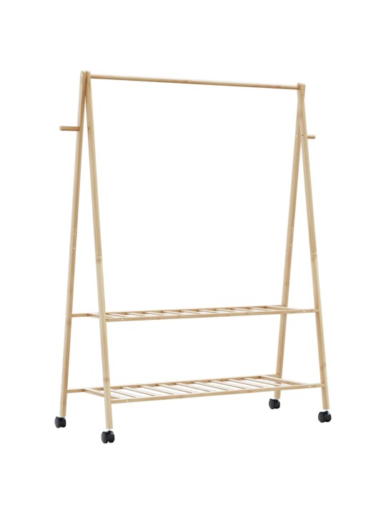 Vaateteline hyllyillä ja pyörillä 132x45,5x155,5 cm bambu