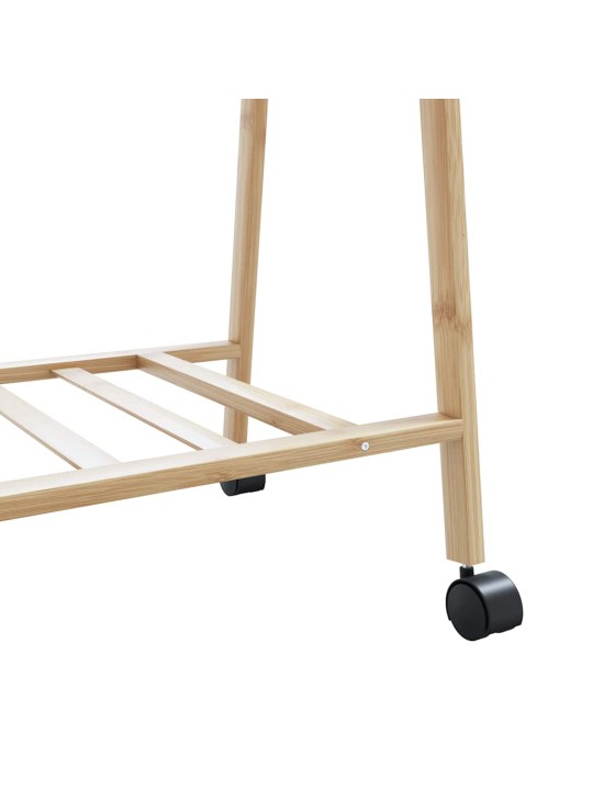 Vaateteline hyllyillä ja pyörillä 132x45,5x155,5 cm bambu