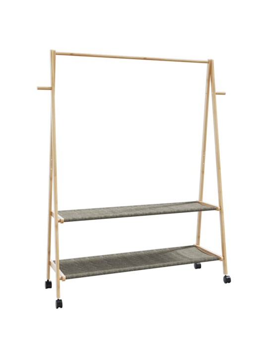Vaateteline hyllyillä ja pyörillä 132x45,5x155,5 cm bambu