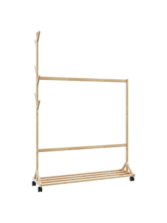 -vaateteline koukuilla ja pyörillä 100x35x157 cm bambu