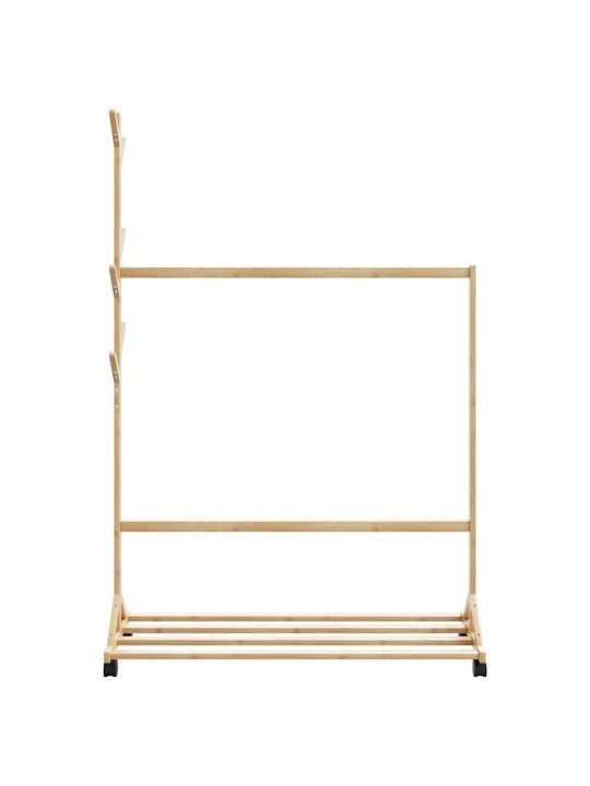 -vaateteline koukuilla ja pyörillä 100x35x157 cm bambu