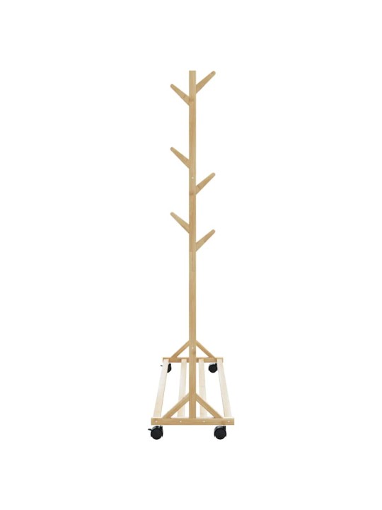 -vaateteline koukuilla ja pyörillä 100x35x157 cm bambu