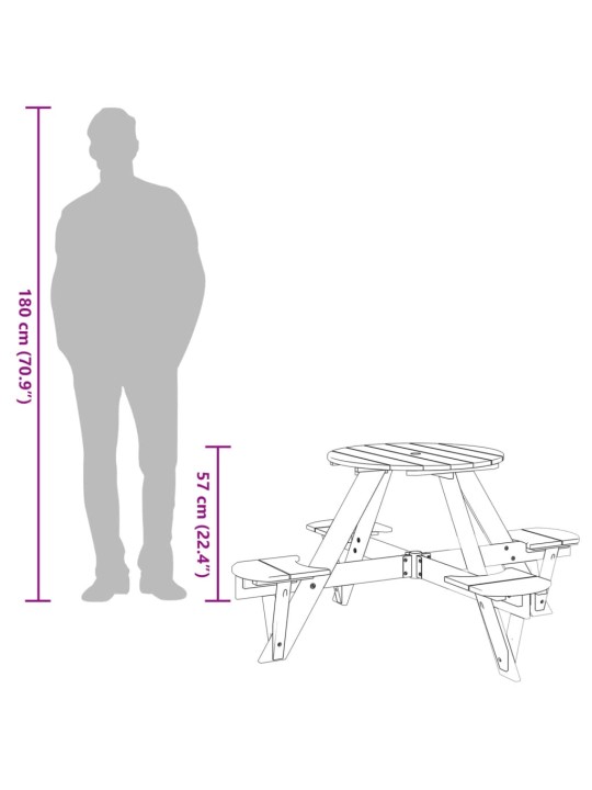 Lasten piknikpöytä 4 lapselle aurinkovarjoreiällä täysi kuusi
