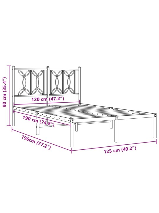 Metallinen sängynrunko päädyllä musta 120x190 cm