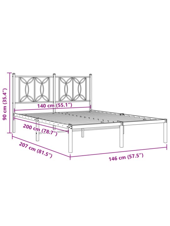 Metallinen sängynrunko päädyllä musta 140x200 cm