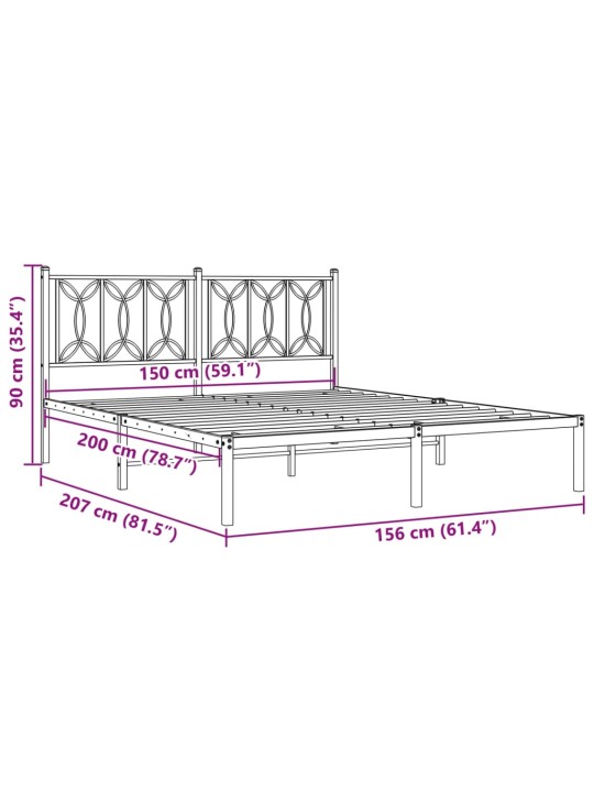 Metallinen sängynrunko päädyllä musta 150x200 cm