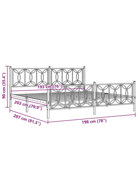 Metallinen sängynrunko päädyillä musta 193x203 cm