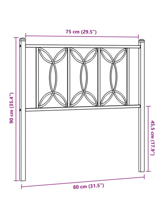 Metallinen sängynpääty musta 75 cm