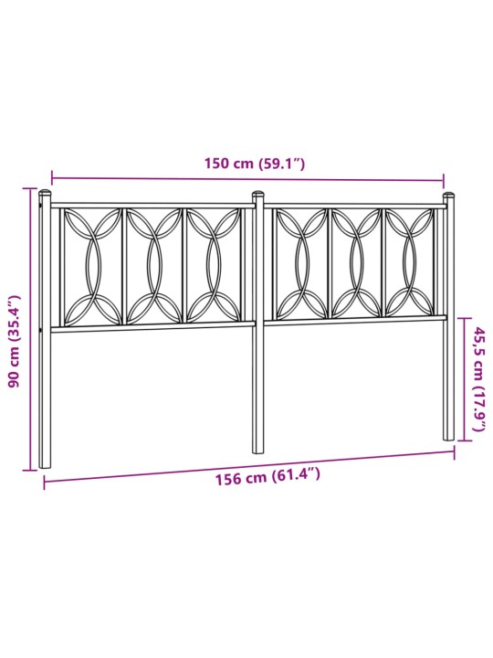 Metallinen sängynpääty musta 150 cm