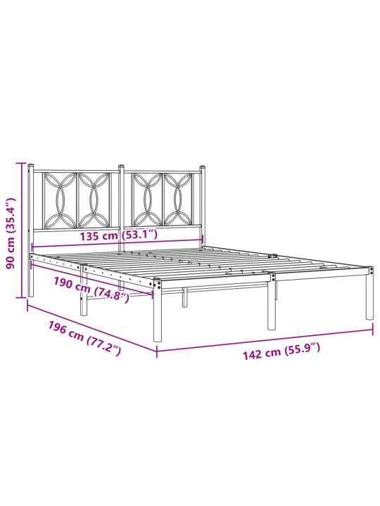 Metallinen sängynrunko päädyllä valkoinen 135x190 cm