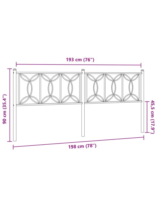 Metallinen sängynpääty valkoinen 193 cm