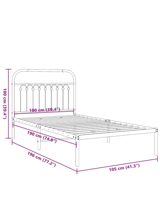 Metallinen sängynrunko päädyllä musta 100x190 cm