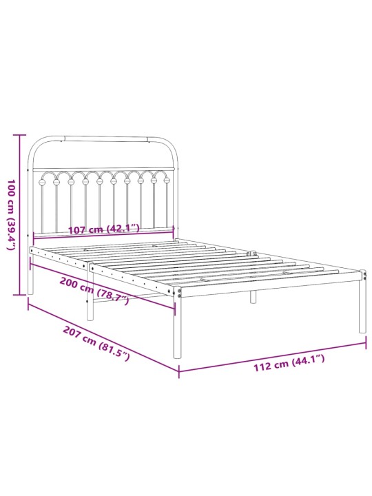 Metallinen sängynrunko päädyllä musta 107x203 cm