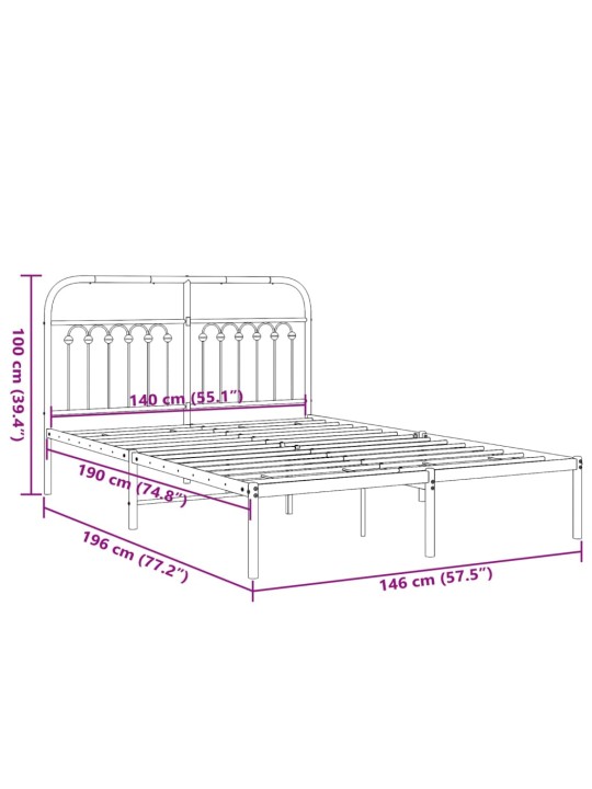 Metallinen sängynrunko päädyllä musta 140x190 cm