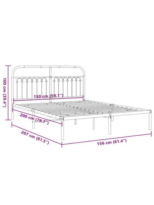 Metallinen sängynrunko päädyllä musta 150x200 cm