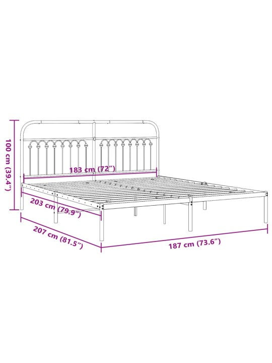 Metallinen sängynrunko päädyllä musta 183x203 cm
