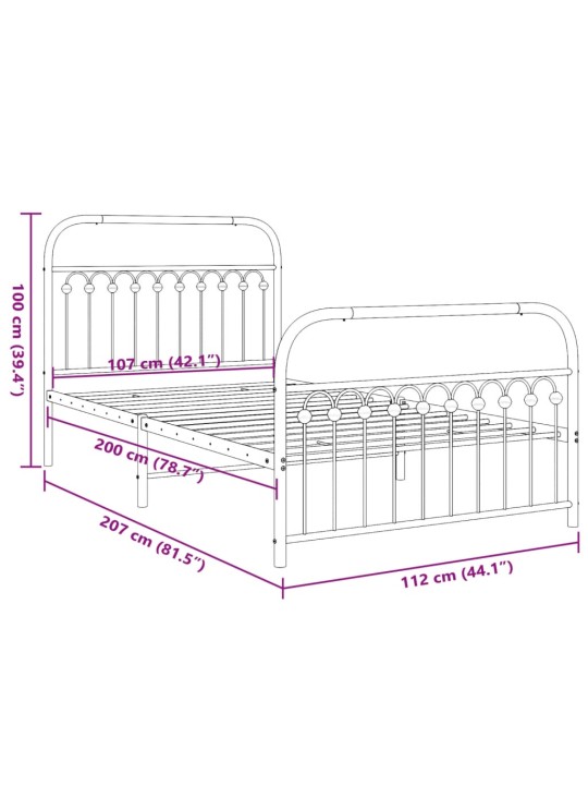 Metallinen sängynrunko päädyillä musta 107x203 cm