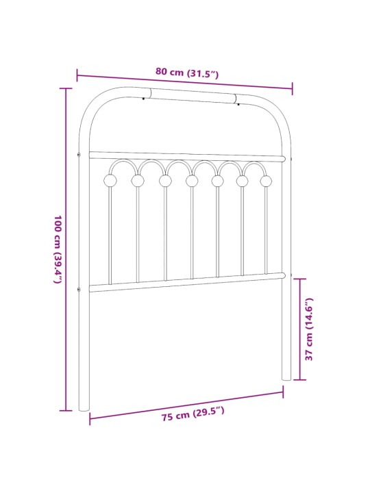 Metallinen sängynpääty musta 75 cm