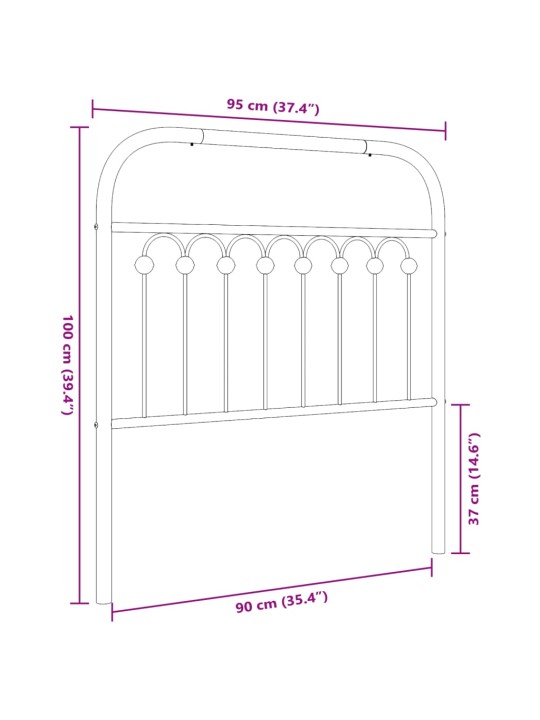 Metallinen sängynpääty musta 90 cm