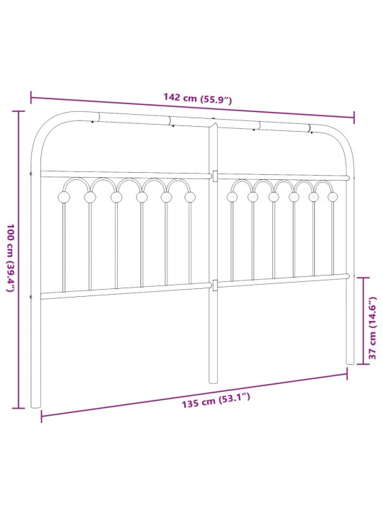 Metallinen sängynpääty musta 135 cm