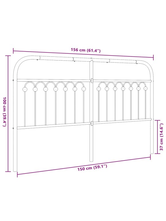 Metallinen sängynpääty musta 150 cm