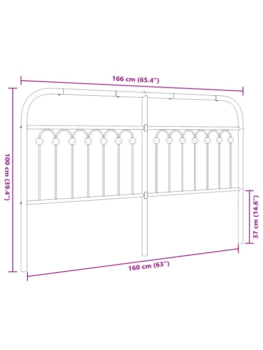 Metallinen sängynpääty musta 160 cm