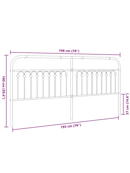 Metallinen sängynpääty musta 193 cm