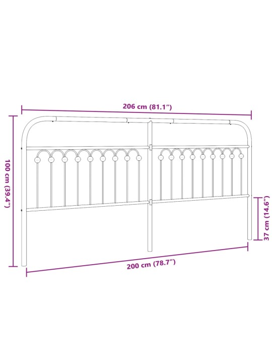 Metallinen sängynpääty musta 200 cm