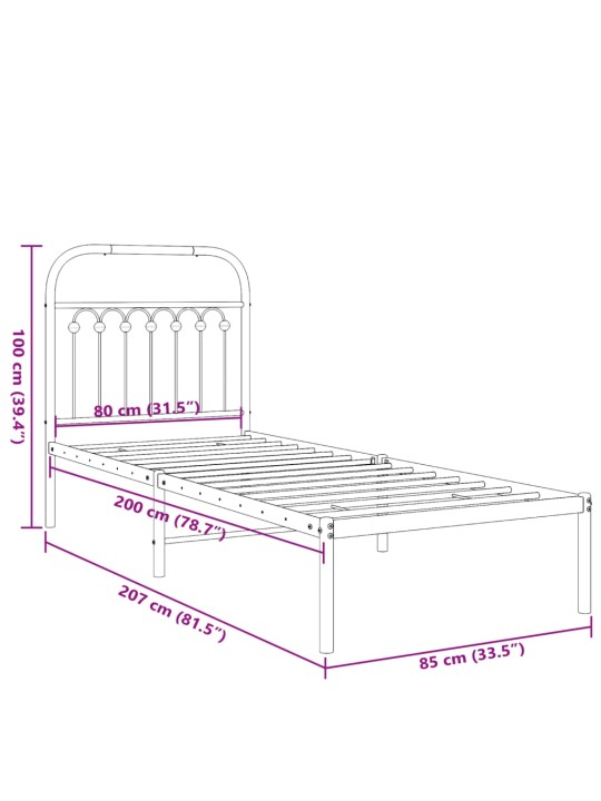 Metallinen sängynrunko päädyllä valkoinen 80x200 cm
